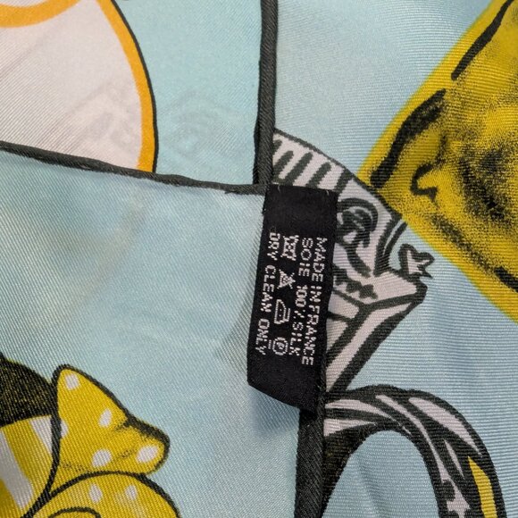 Henri Bendel 100% Silk Scarf, NYC motif, 34"X34"  Aqua Background - Picture 7 of 7